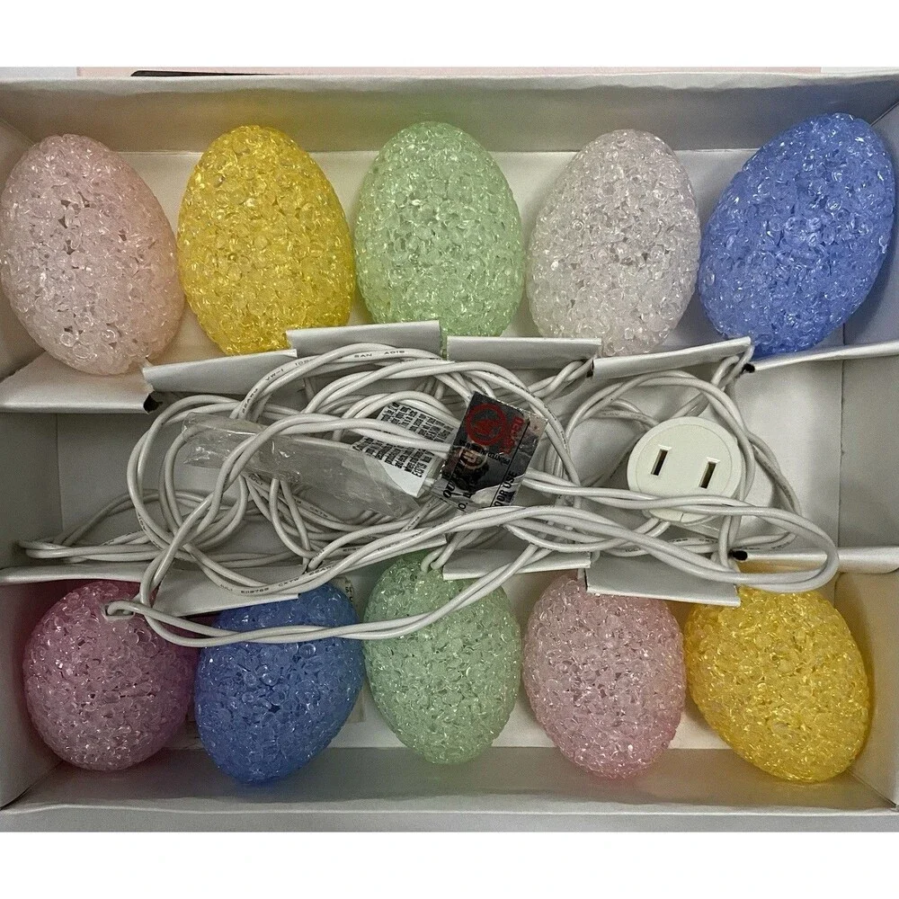 VTG 10 ct Fancy Crackle Easter Egg String Light Set 9.5 ft NOS Indoor Outdoor UL